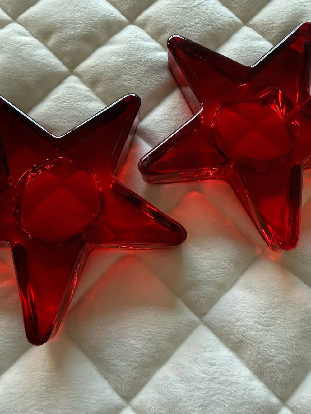 Vintage Ruby Red Glass Star Candle Holders Set of 2 Votive Tealight Mid Century